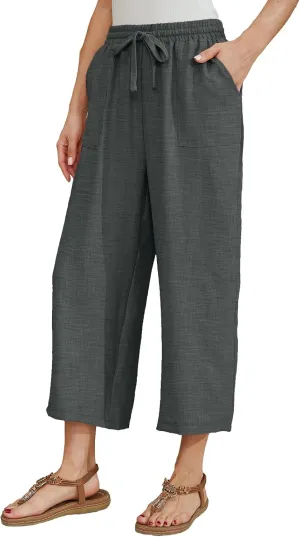 Women Linen Pants High Waist Wide Leg Pants Lightweight Comforts Summer Capri Pants Vacation Outfits for Women Girls