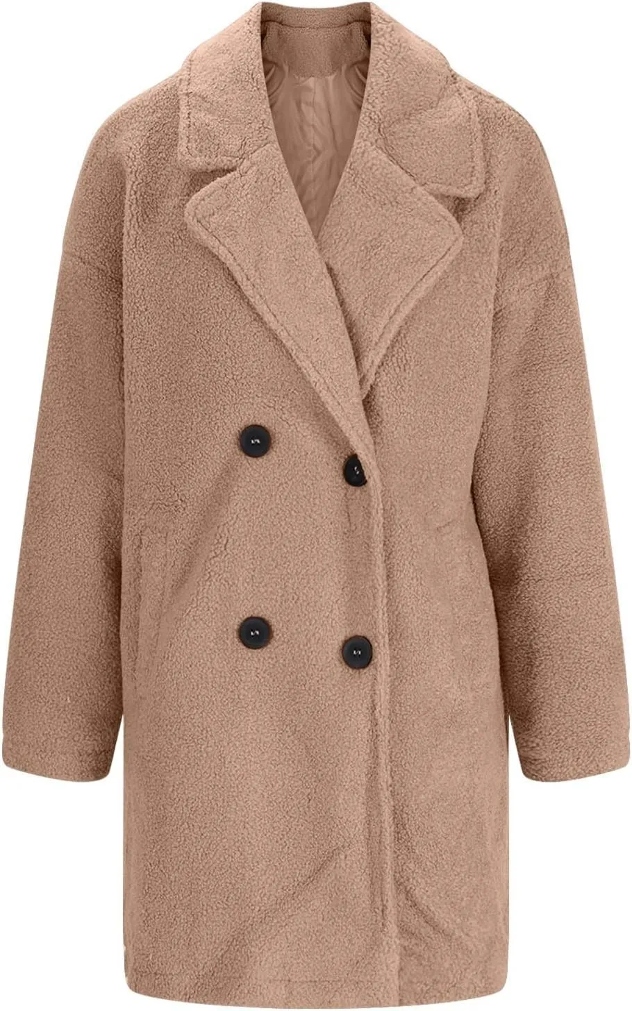 Women Long Sherpa Coat Fuzzy Faux Fur Trench Jackets Winter Fleece Button Cardigan With Pockets Oversized Coats