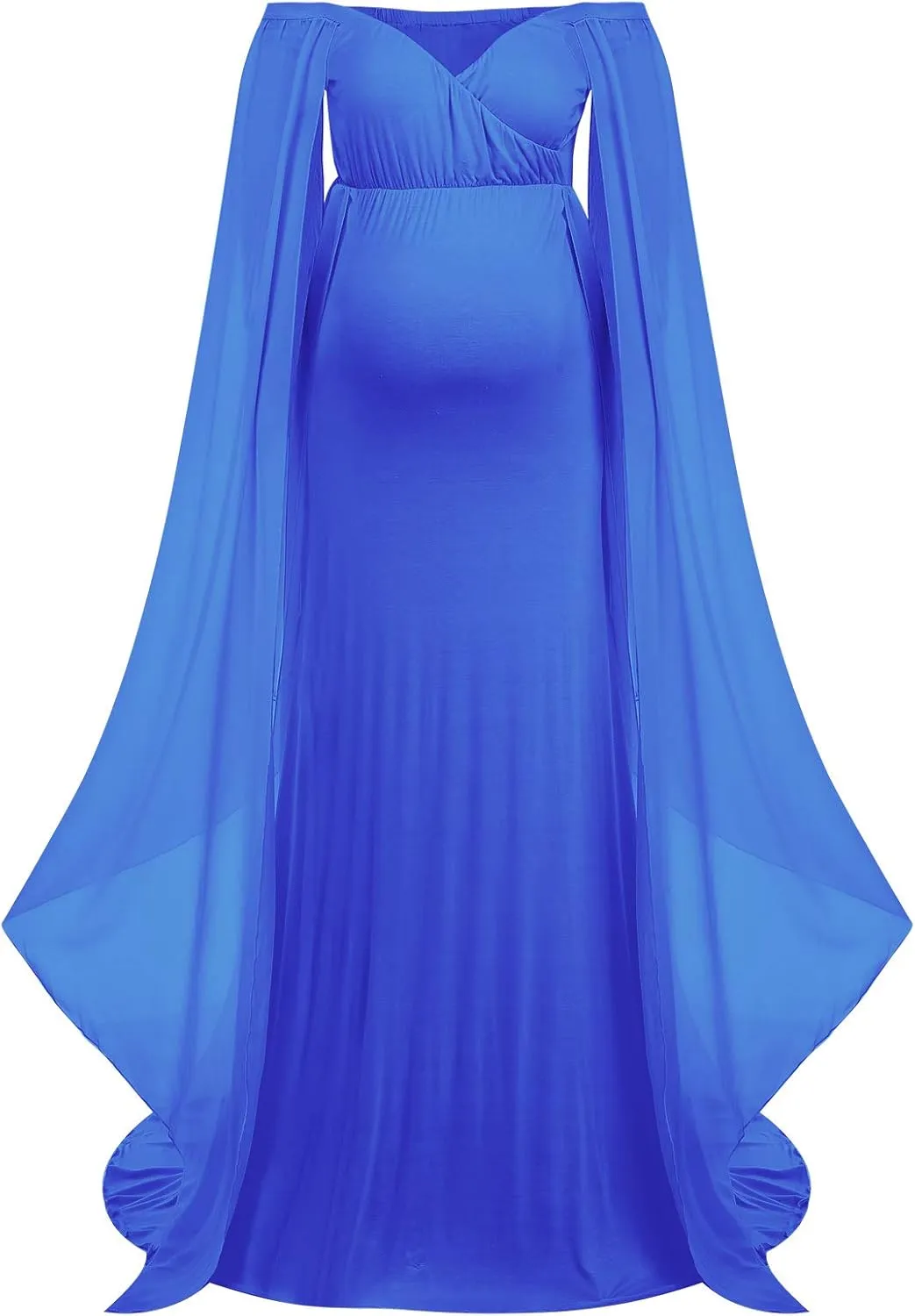Women Off Shoulder Long Sleeve Maternity Dress Tulle Elegant Slim Fit Gown Baby Shower Photography Maxi Dress for Photo Shoot