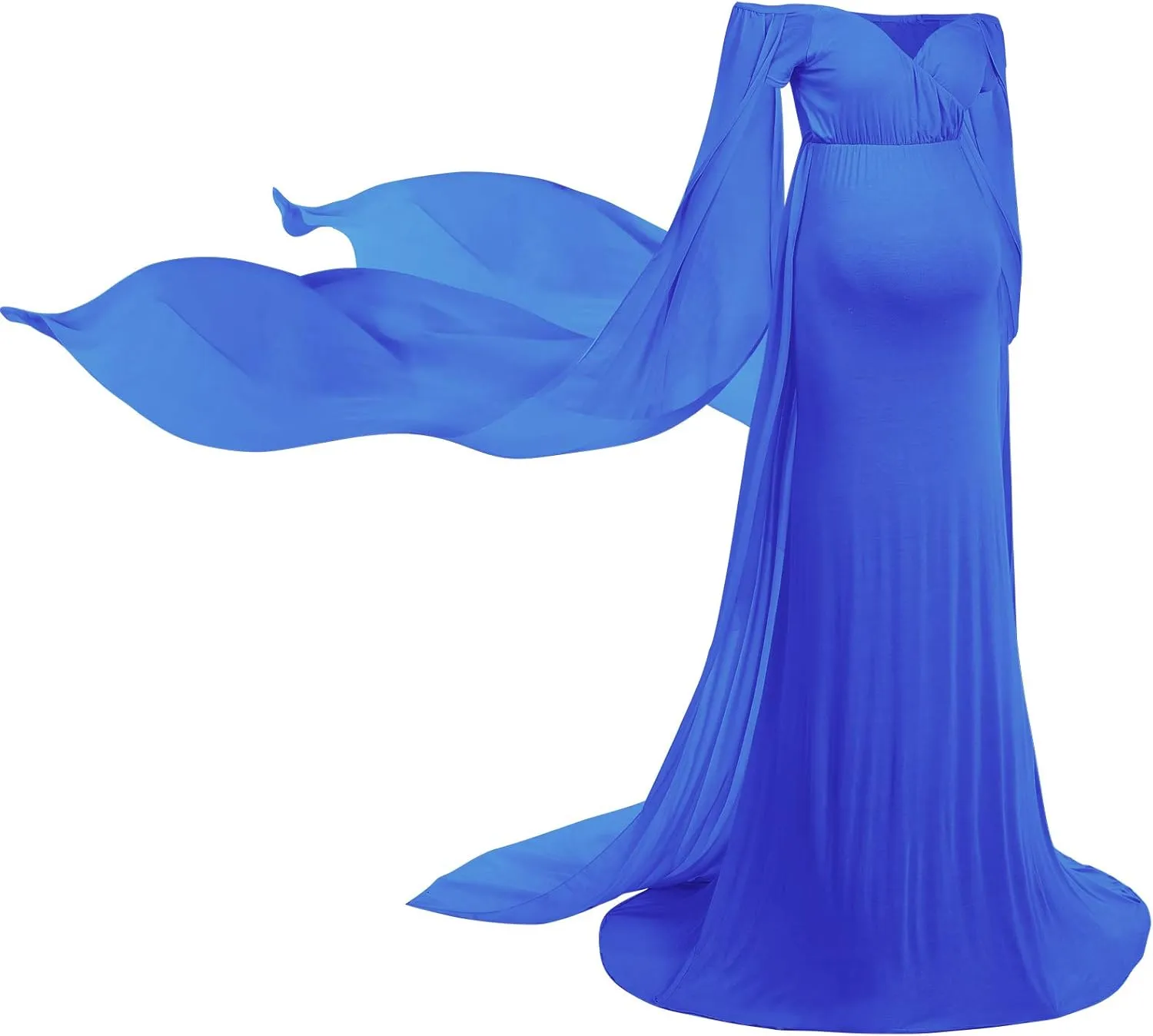 Women Off Shoulder Long Sleeve Maternity Dress Tulle Elegant Slim Fit Gown Baby Shower Photography Maxi Dress for Photo Shoot