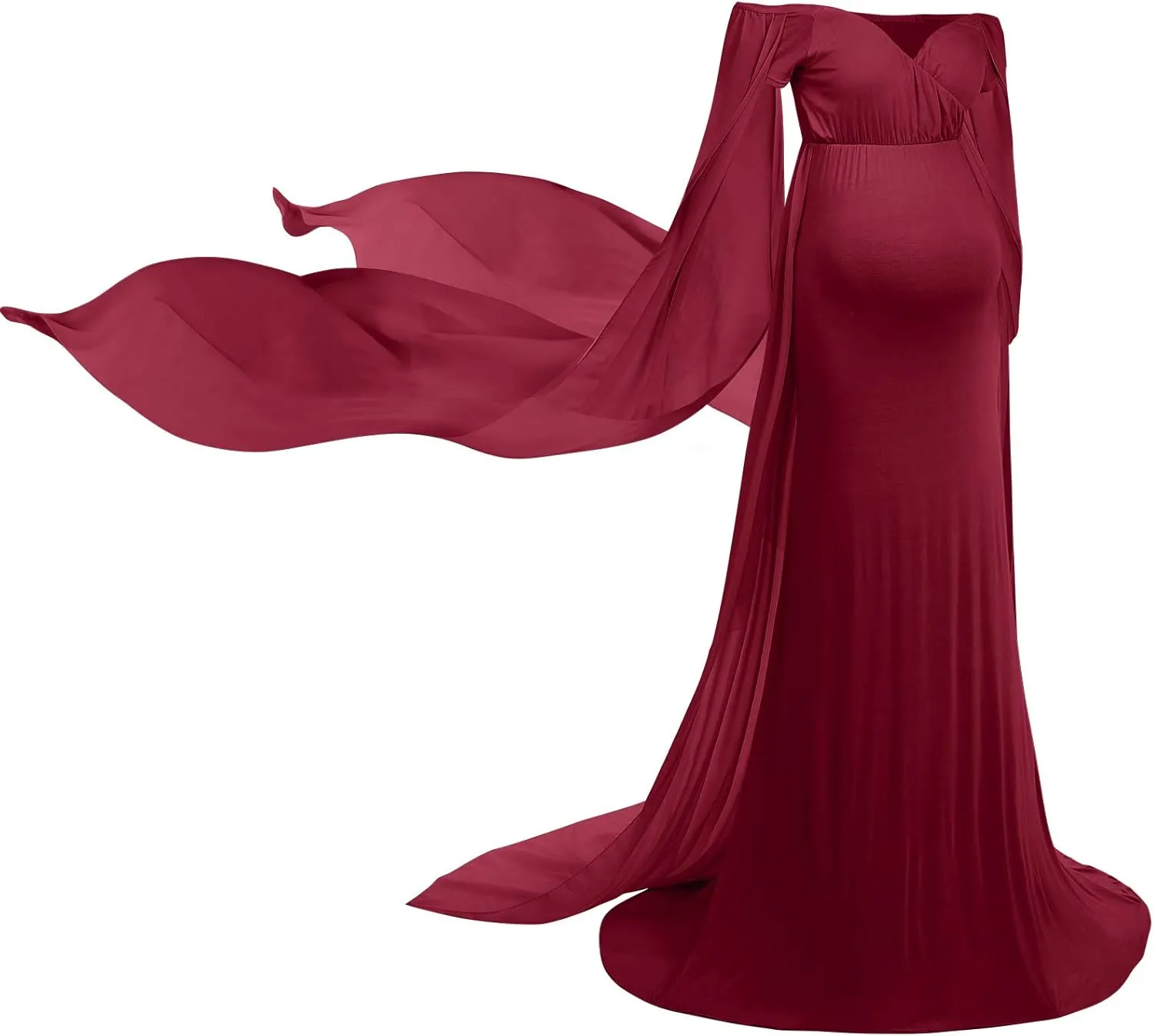 Women Off Shoulder Long Sleeve Maternity Dress Tulle Elegant Slim Fit Gown Baby Shower Photography Maxi Dress for Photo Shoot