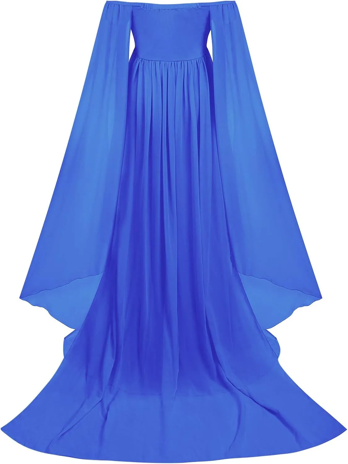 Women Off Shoulder Long Sleeve Maternity Dress Tulle Elegant Slim Fit Gown Baby Shower Photography Maxi Dress for Photo Shoot