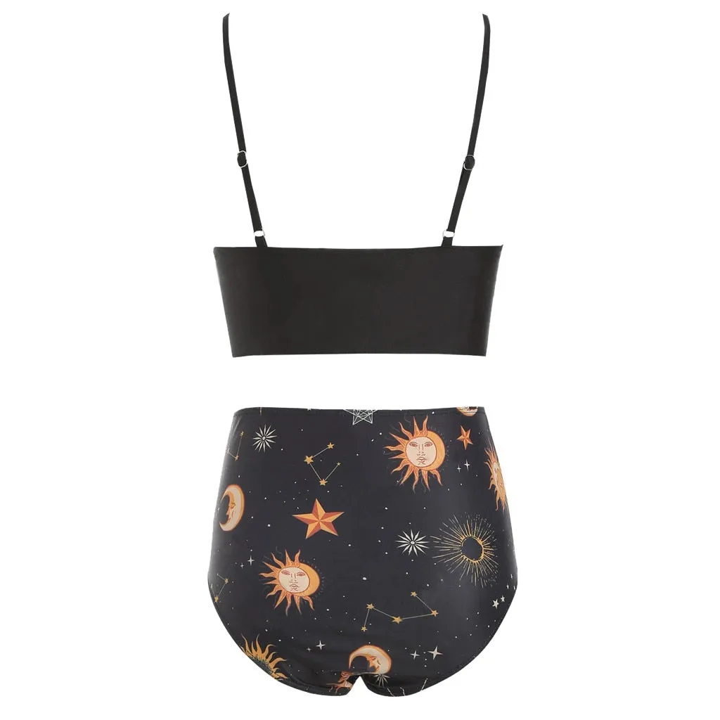 Women Push Up High Waist Galactic Print Swimsuit