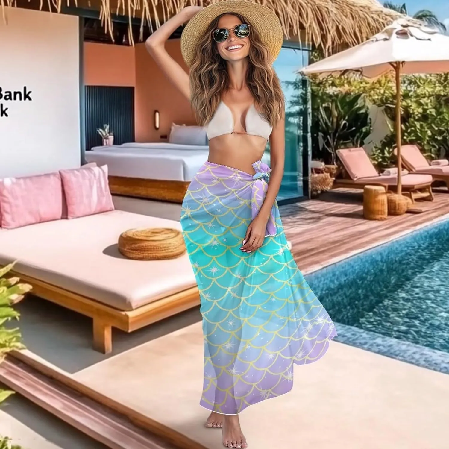 Women Sarong Swimsuit Coverups Chiffon Long Bikini Wraps Sheer Beach Bathing Suit Cover Up