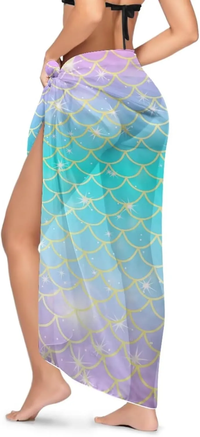 Women Sarong Swimsuit Coverups Chiffon Long Bikini Wraps Sheer Beach Bathing Suit Cover Up