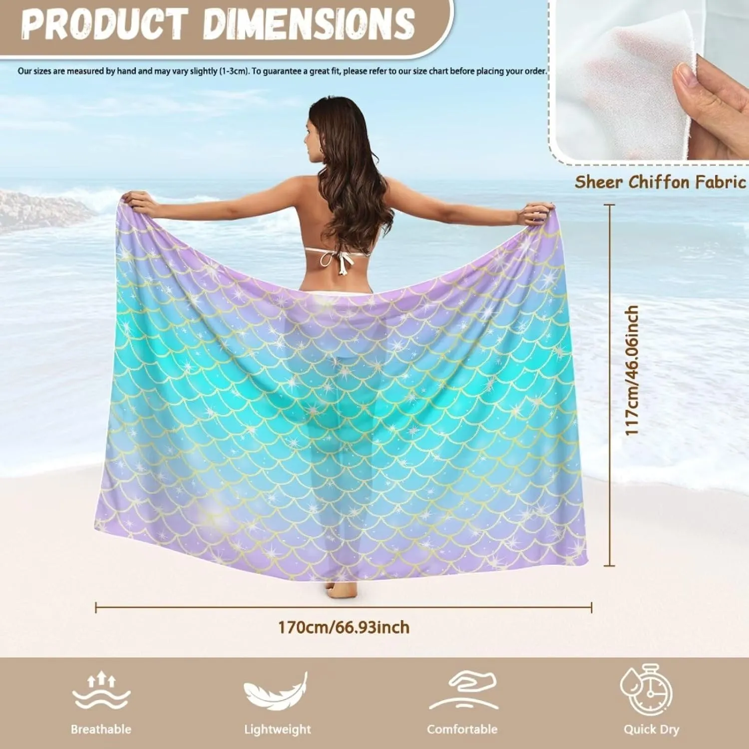 Women Sarong Swimsuit Coverups Chiffon Long Bikini Wraps Sheer Beach Bathing Suit Cover Up