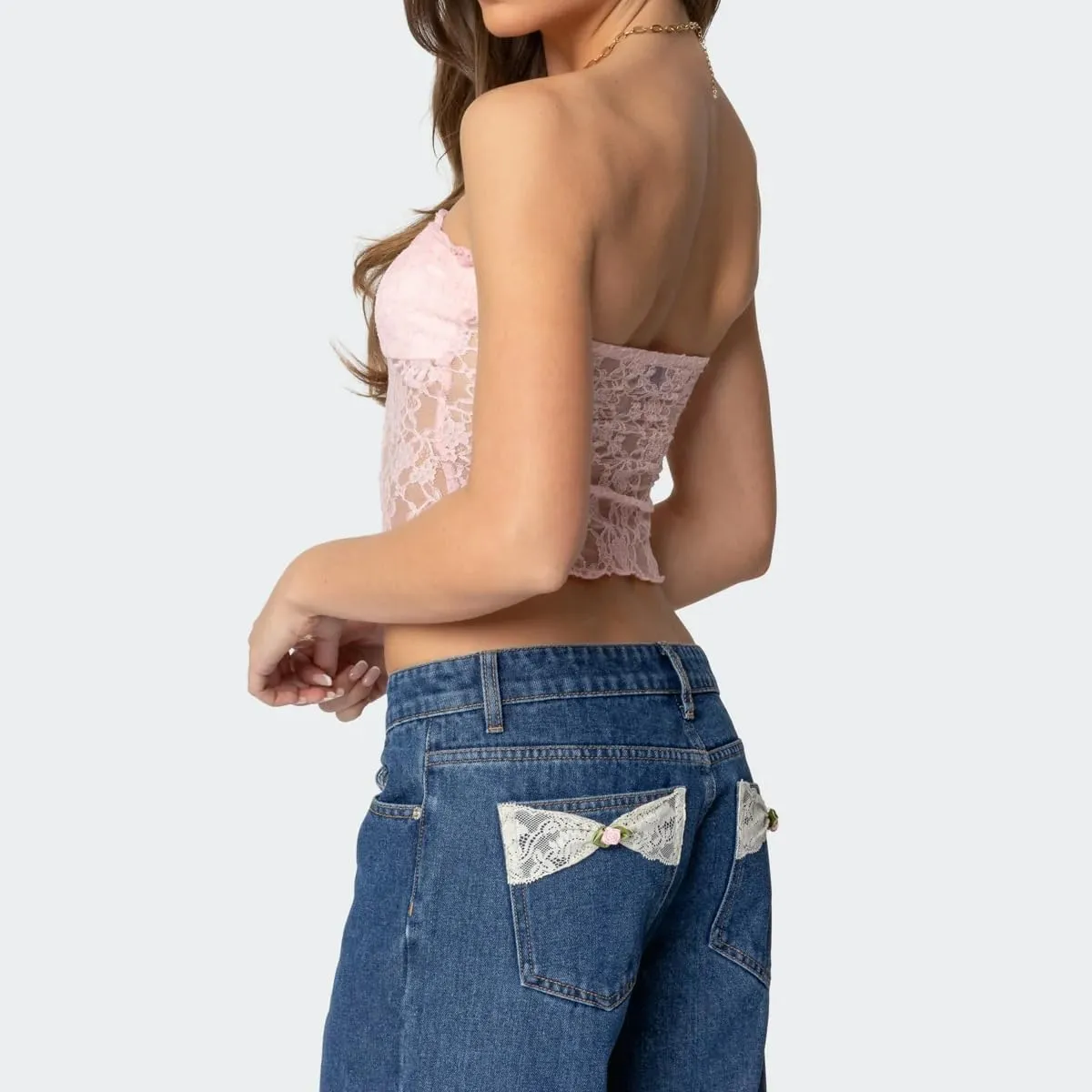 Women Sexy Floral Strapless Top Y2K Coquette Sleeveless Halter Tube Top with Scarf Vintage Going Out Cami Tank Top