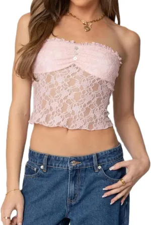 Women Sexy Floral Strapless Top Y2K Coquette Sleeveless Halter Tube Top with Scarf Vintage Going Out Cami Tank Top