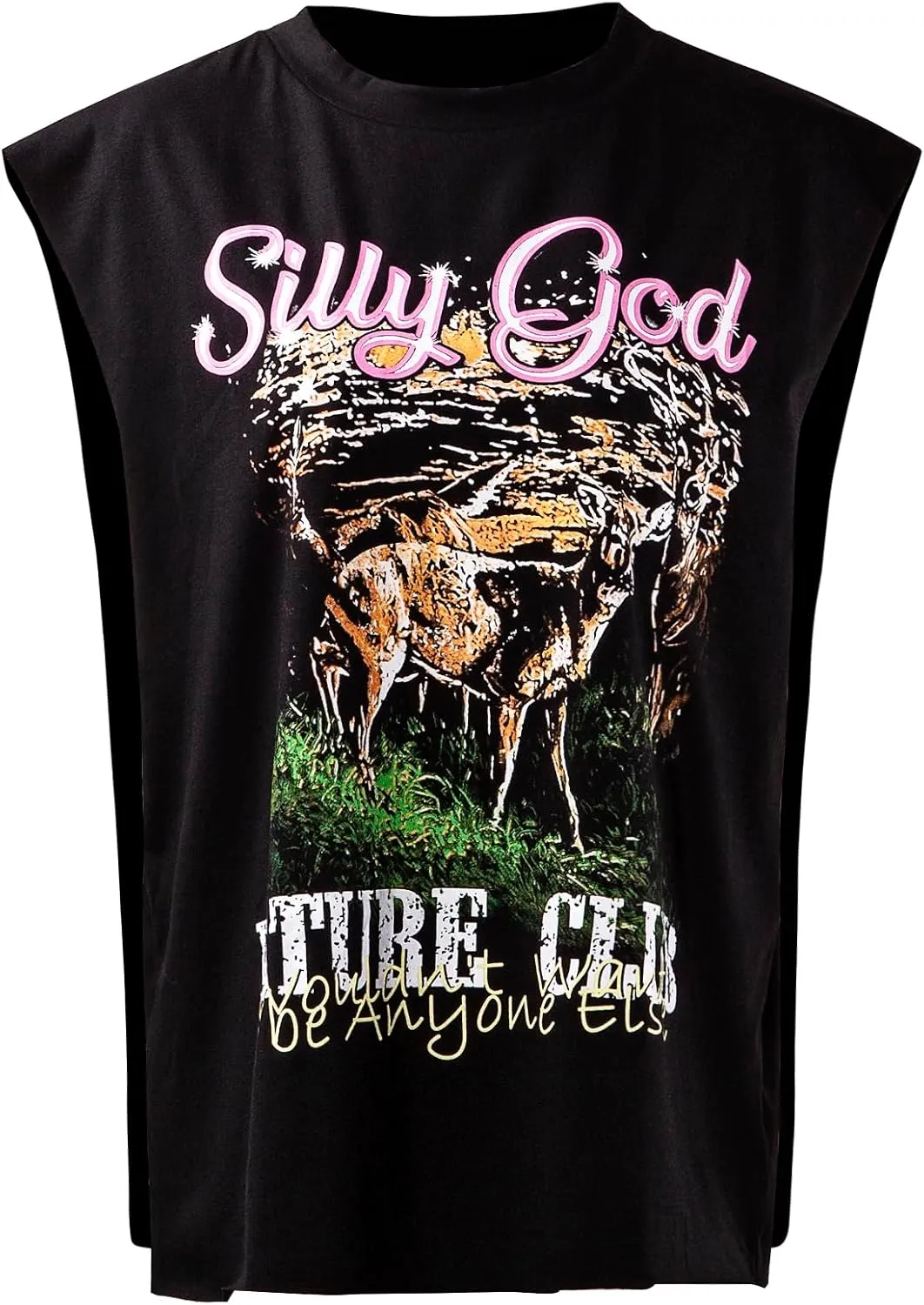 Women Sexy Graphic T Shirt Loose Fit Crew Neck Letter Print Sleeveless Tank Top Club Outfits