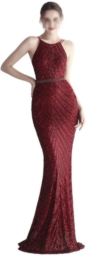 Women Sexy Long Evening Party Dress Fashionable Off Shoulder Sequin Evening Dress with Detachable Chiffon
