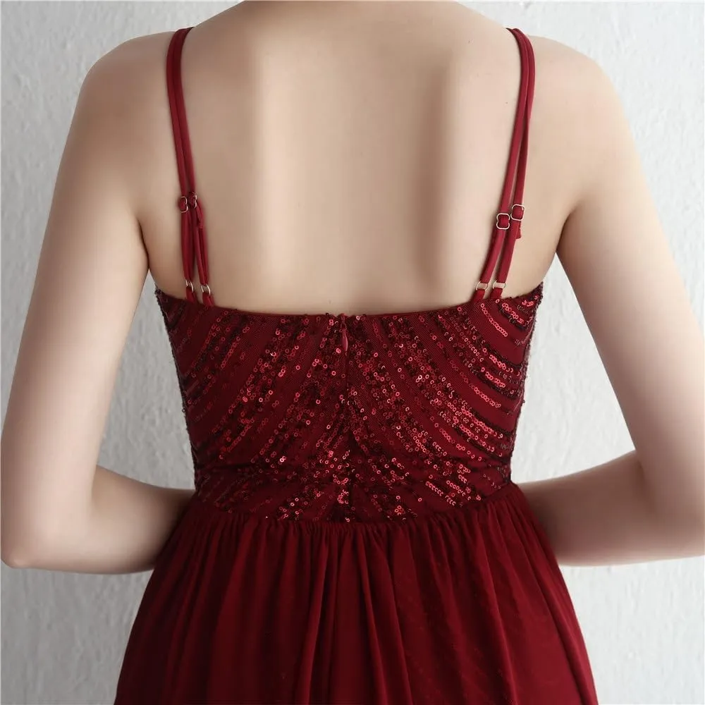 Women Sexy Long Evening Party Dress Fashionable Off Shoulder Sequin Evening Dress with Detachable Chiffon