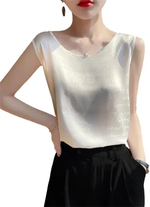 Women Silk Camisole Loose Thin Sleeveless Tops Summer Satin Silk Base Shirt