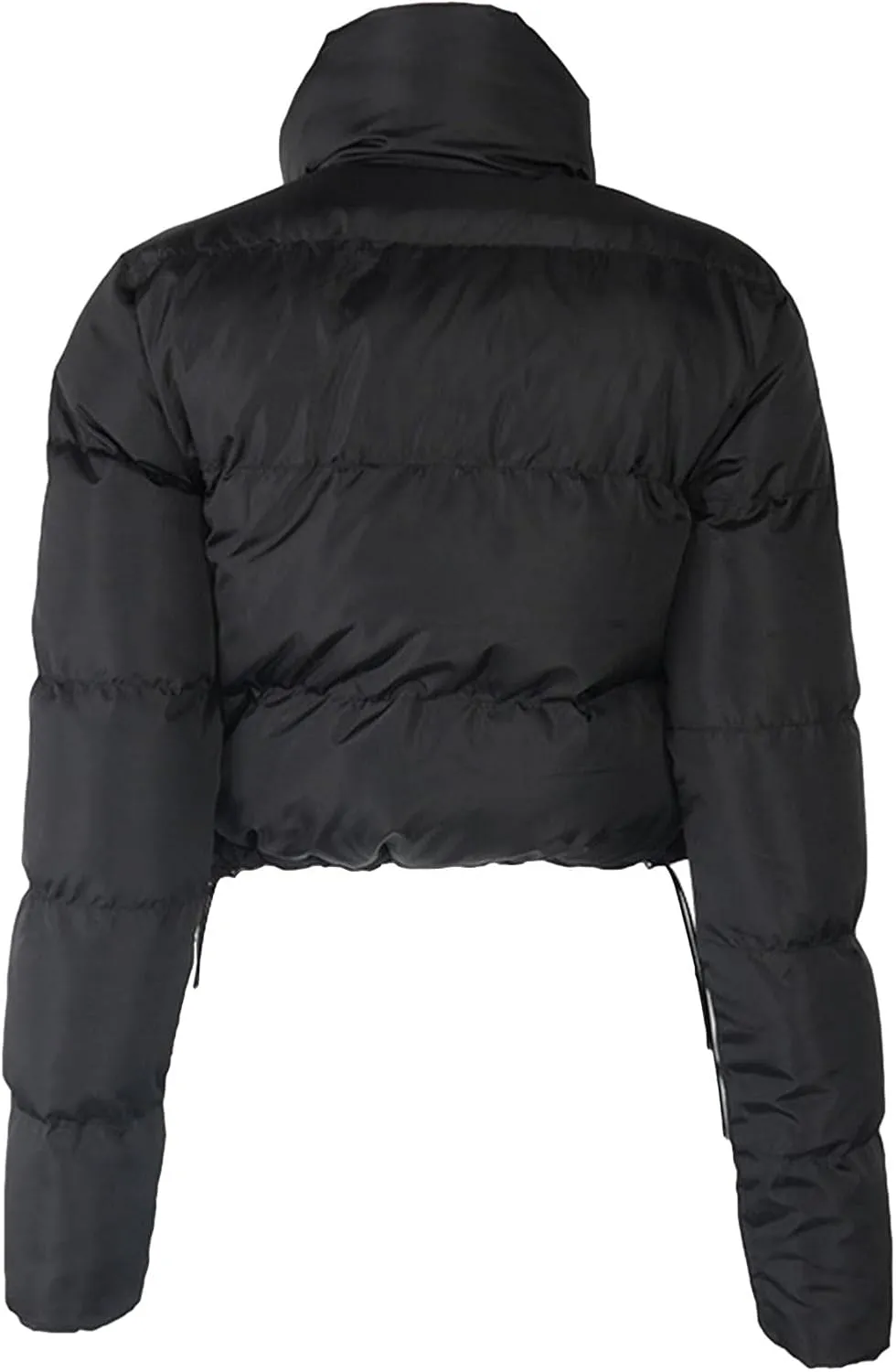Women Solid Crop Short Down Jacket, Short Lightweight Coat with Zipper, Cropped Puffer Fashion Jackets for Women Black