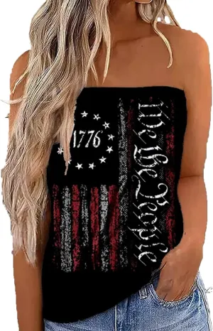 Women Strapless Bandeau Tank Casual Loose Sleeveless Tube Tops Summer Flowy Tunic Tube Top Tee Shirt Blouse