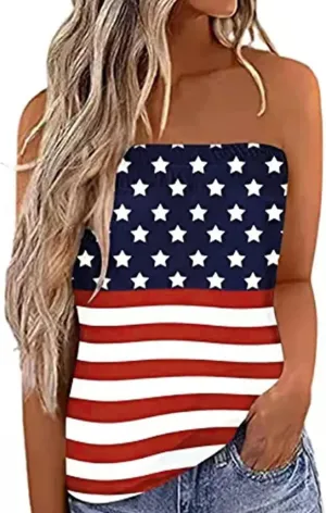 Women Strapless Bandeau Tank Casual Loose Sleeveless Tube Tops Summer Flowy Tunic Tube Top Tee Shirt Blouse