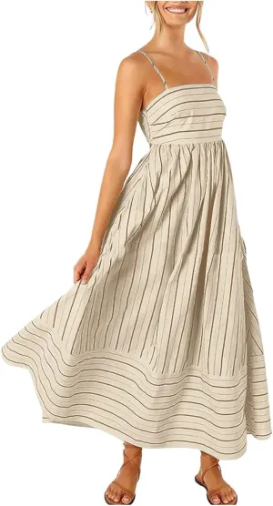 Women Stripe Sleeveless Camisole Dress Plus Size Backless Suspender Dress Summer Flowy Sundress Casual Party Dresses