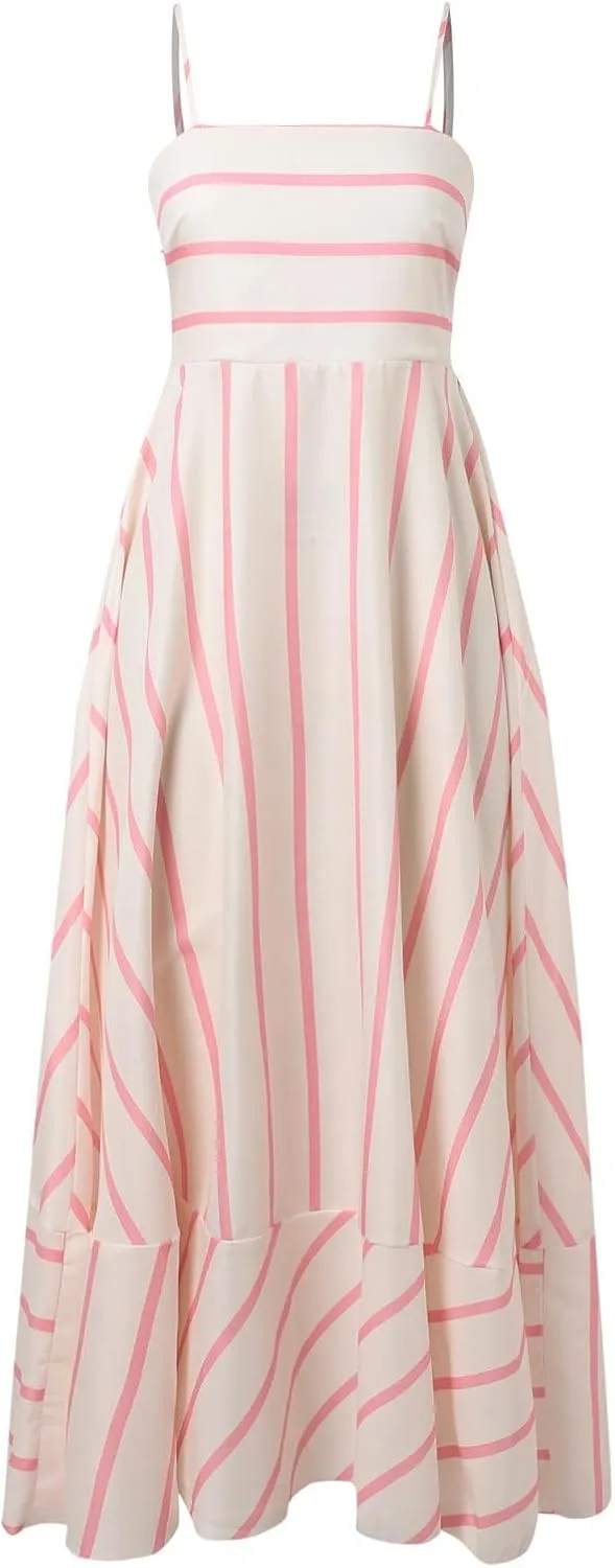 Women Stripe Sleeveless Camisole Dress Plus Size Backless Suspender Dress Summer Flowy Sundress Casual Party Dresses