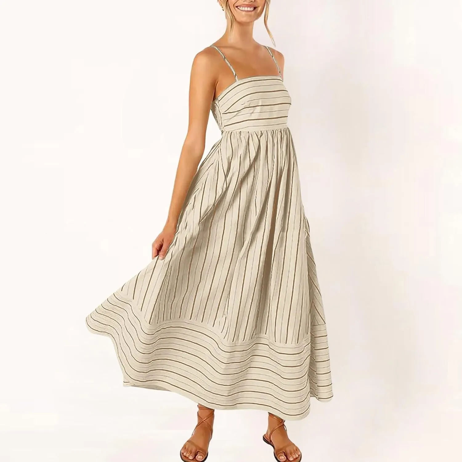 Women Stripe Sleeveless Camisole Dress Plus Size Backless Suspender Dress Summer Flowy Sundress Casual Party Dresses