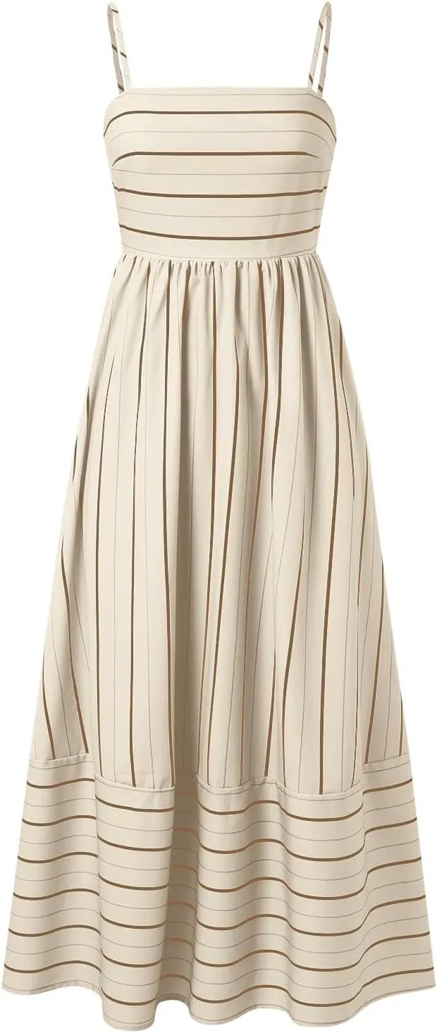 Women Stripe Sleeveless Camisole Dress Plus Size Backless Suspender Dress Summer Flowy Sundress Casual Party Dresses