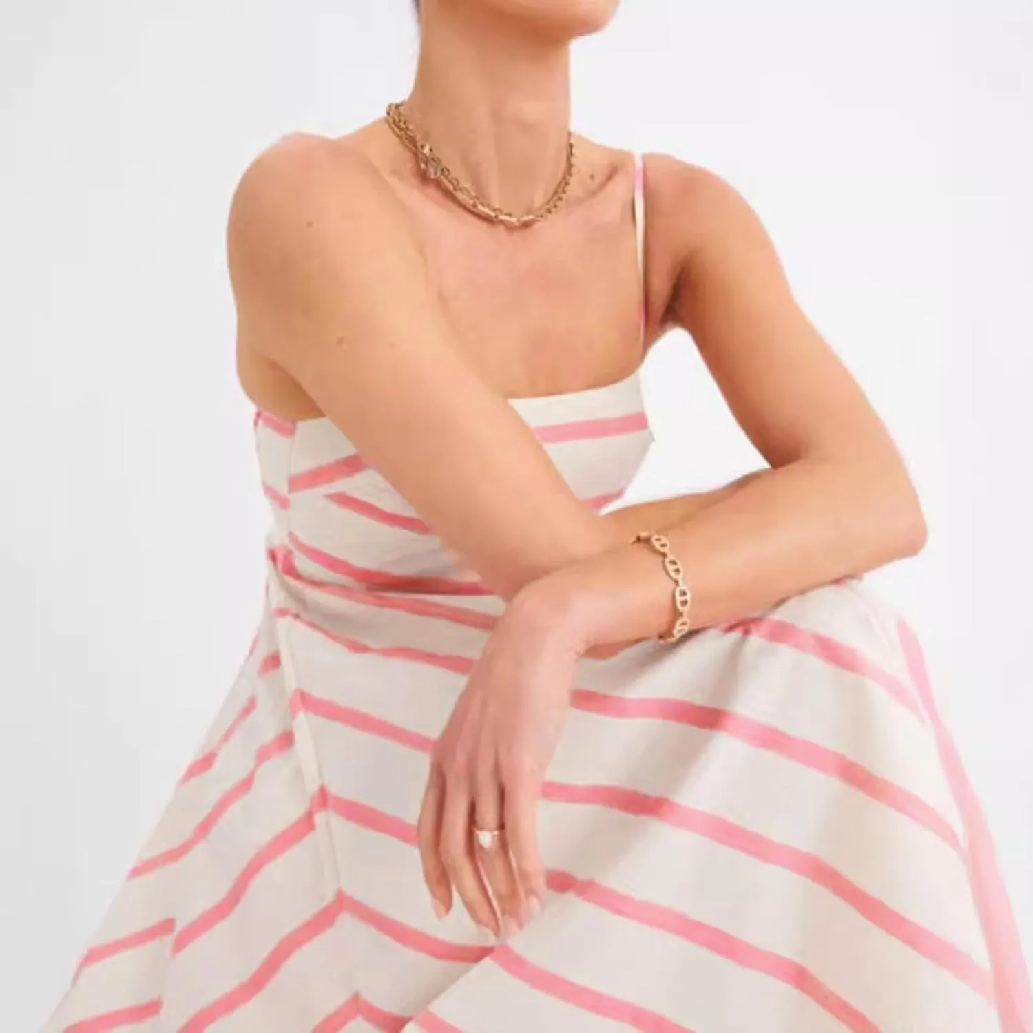 Women Stripe Sleeveless Camisole Dress Plus Size Backless Suspender Dress Summer Flowy Sundress Casual Party Dresses