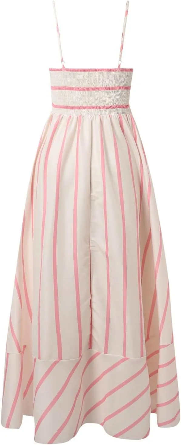 Women Stripe Sleeveless Camisole Dress Plus Size Backless Suspender Dress Summer Flowy Sundress Casual Party Dresses