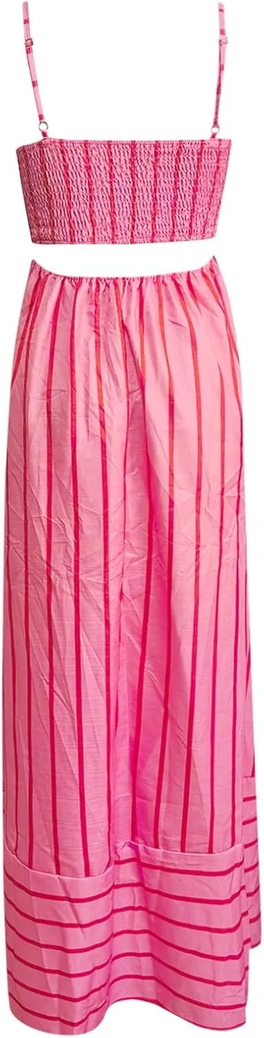 Women Stripe Sleeveless Camisole Dress Plus Size Backless Suspender Dress Summer Flowy Sundress Casual Party Dresses