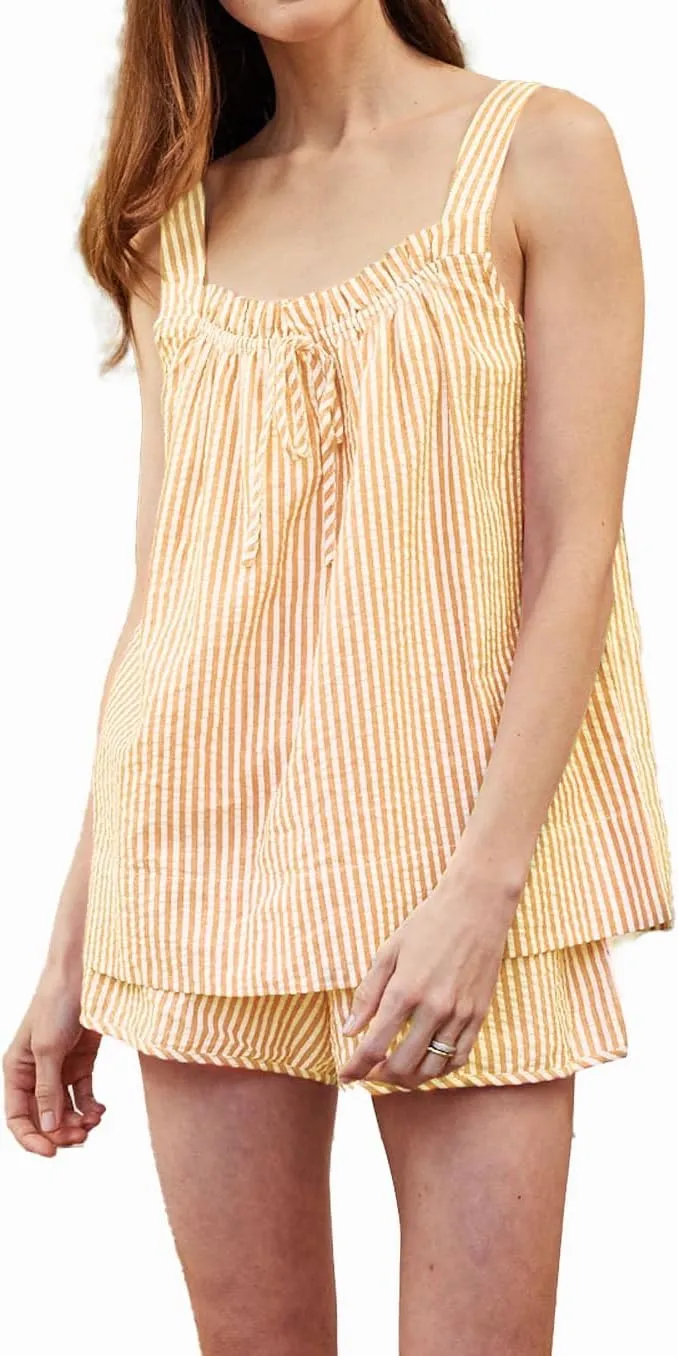 Women Striped Pajama Set 2 Piece Summer Sleeveless Camisole Top and Shorts Set Cozy Lounge Sets