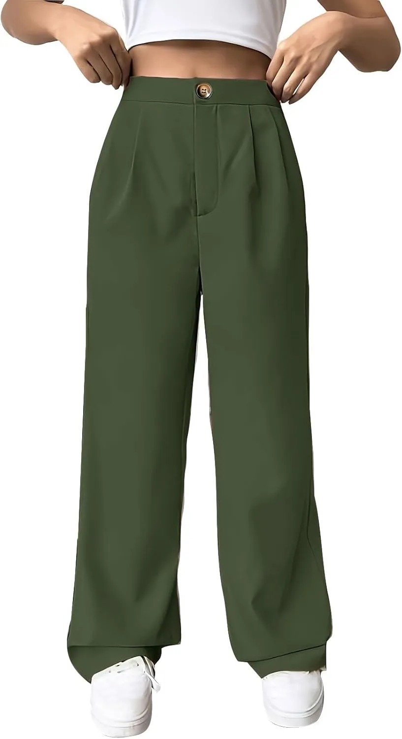 Women Suit Pants Formal Business Office Casual Slacks Workwear Trousers High Waisted Straight Leg Stylish Pants