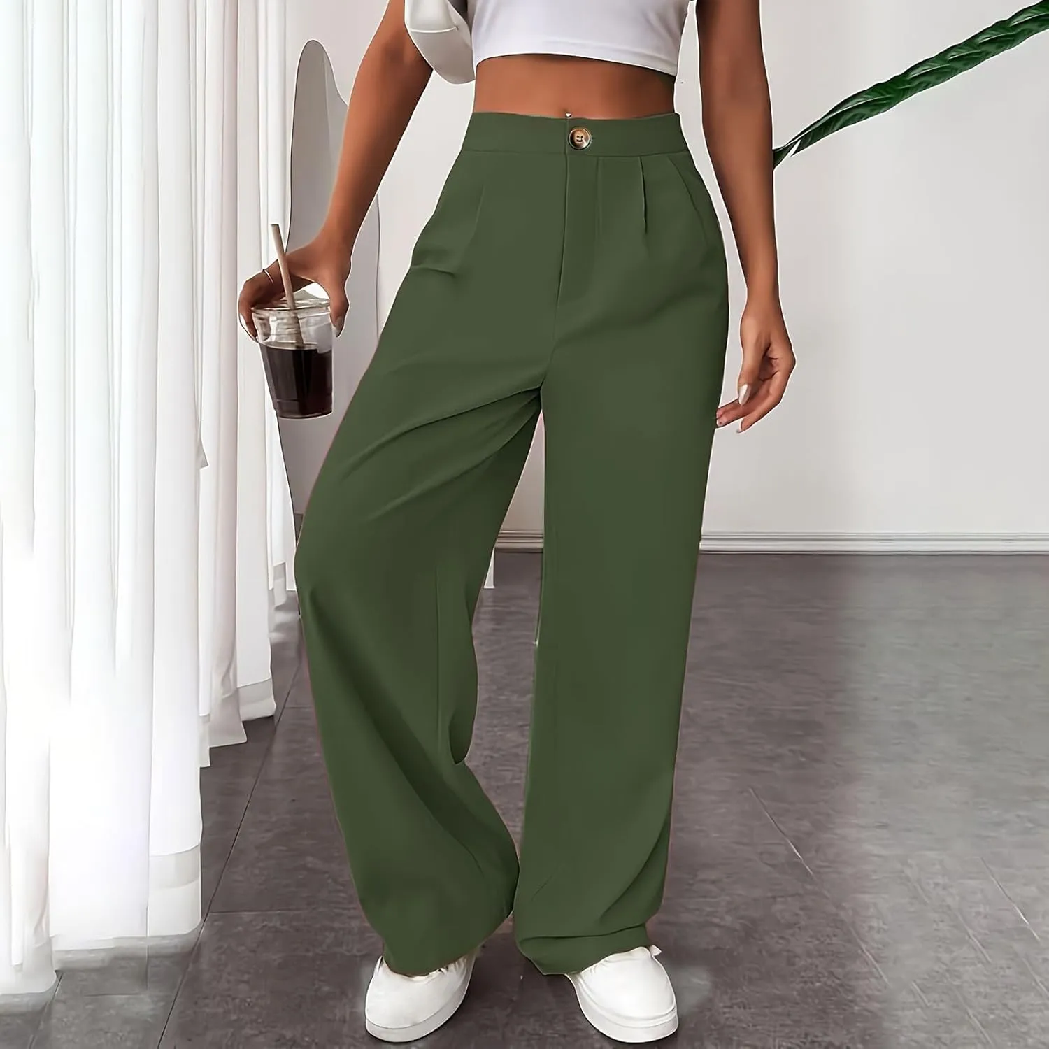 Women Suit Pants Formal Business Office Casual Slacks Workwear Trousers High Waisted Straight Leg Stylish Pants