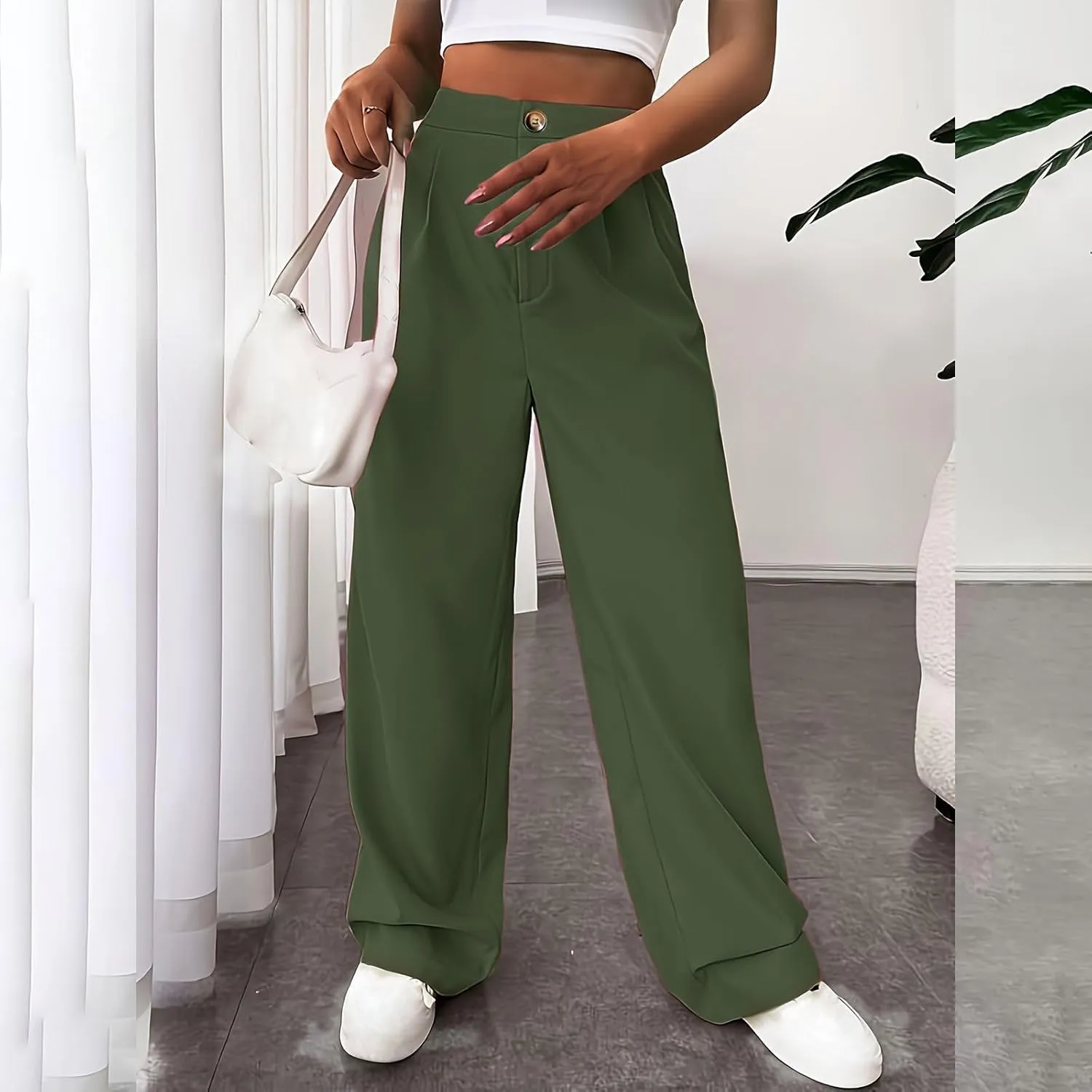 Women Suit Pants Formal Business Office Casual Slacks Workwear Trousers High Waisted Straight Leg Stylish Pants