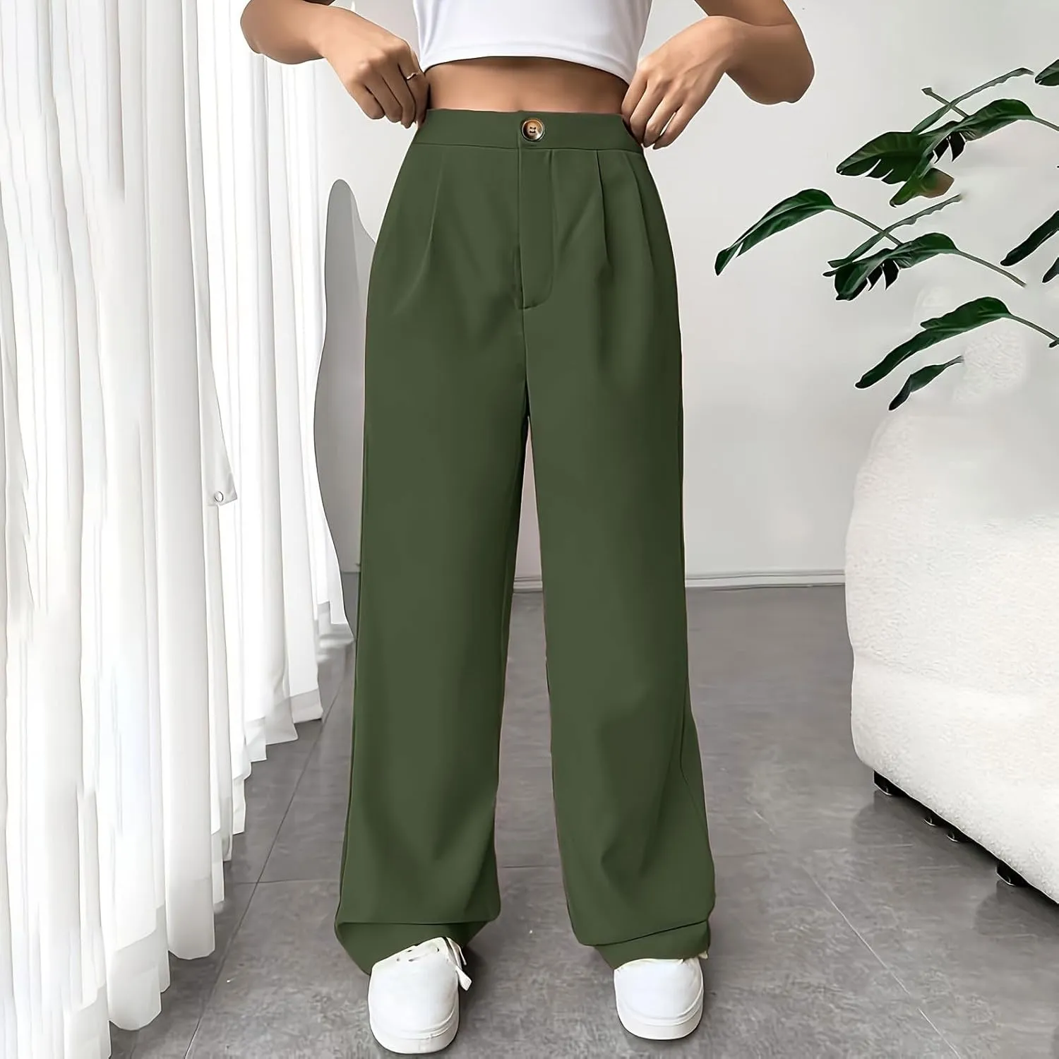 Women Suit Pants Formal Business Office Casual Slacks Workwear Trousers High Waisted Straight Leg Stylish Pants