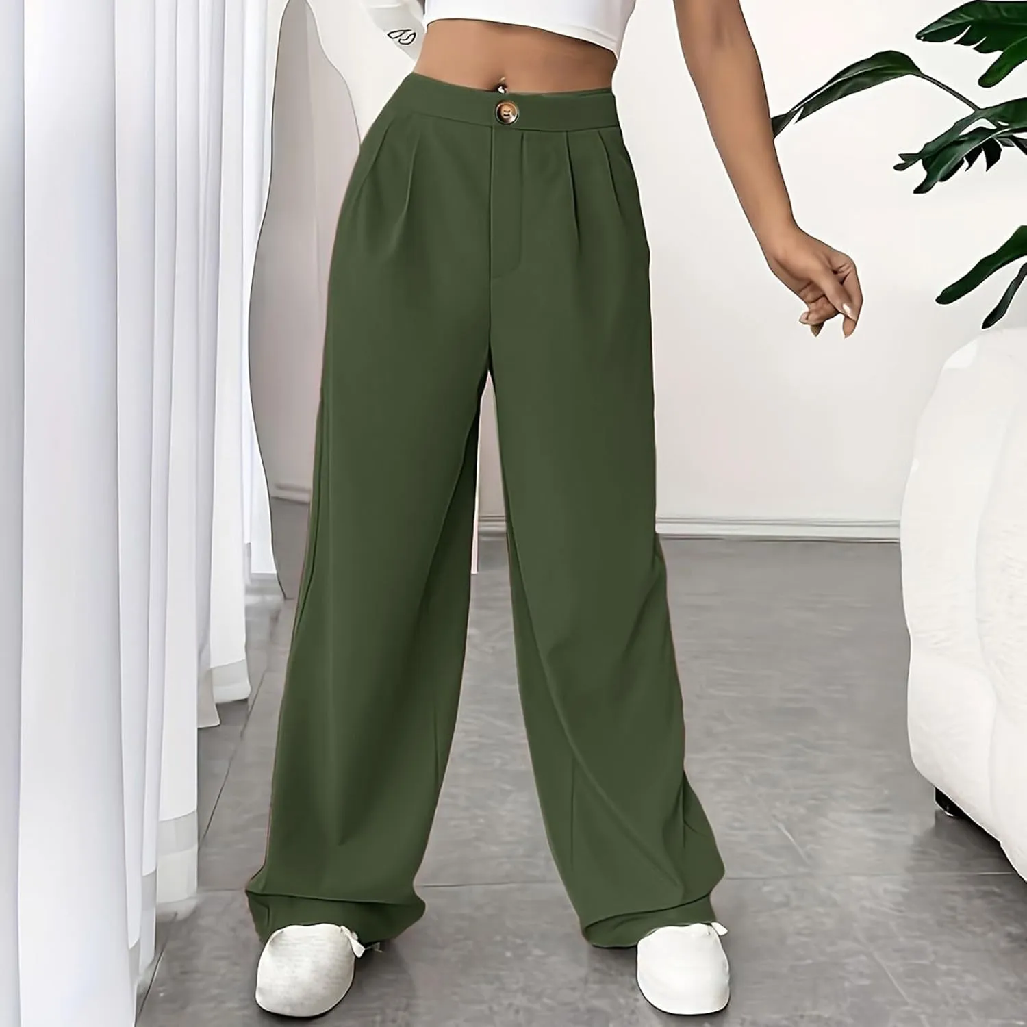 Women Suit Pants Formal Business Office Casual Slacks Workwear Trousers High Waisted Straight Leg Stylish Pants