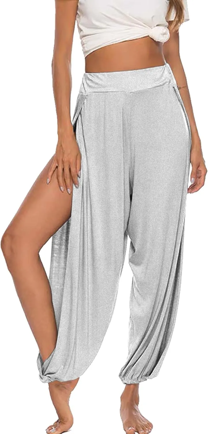 Women Summer Harem High Split Hem Leg Silt Pants Flowy Yoga Pant for Women Casual Beach Hippie Dance Pants