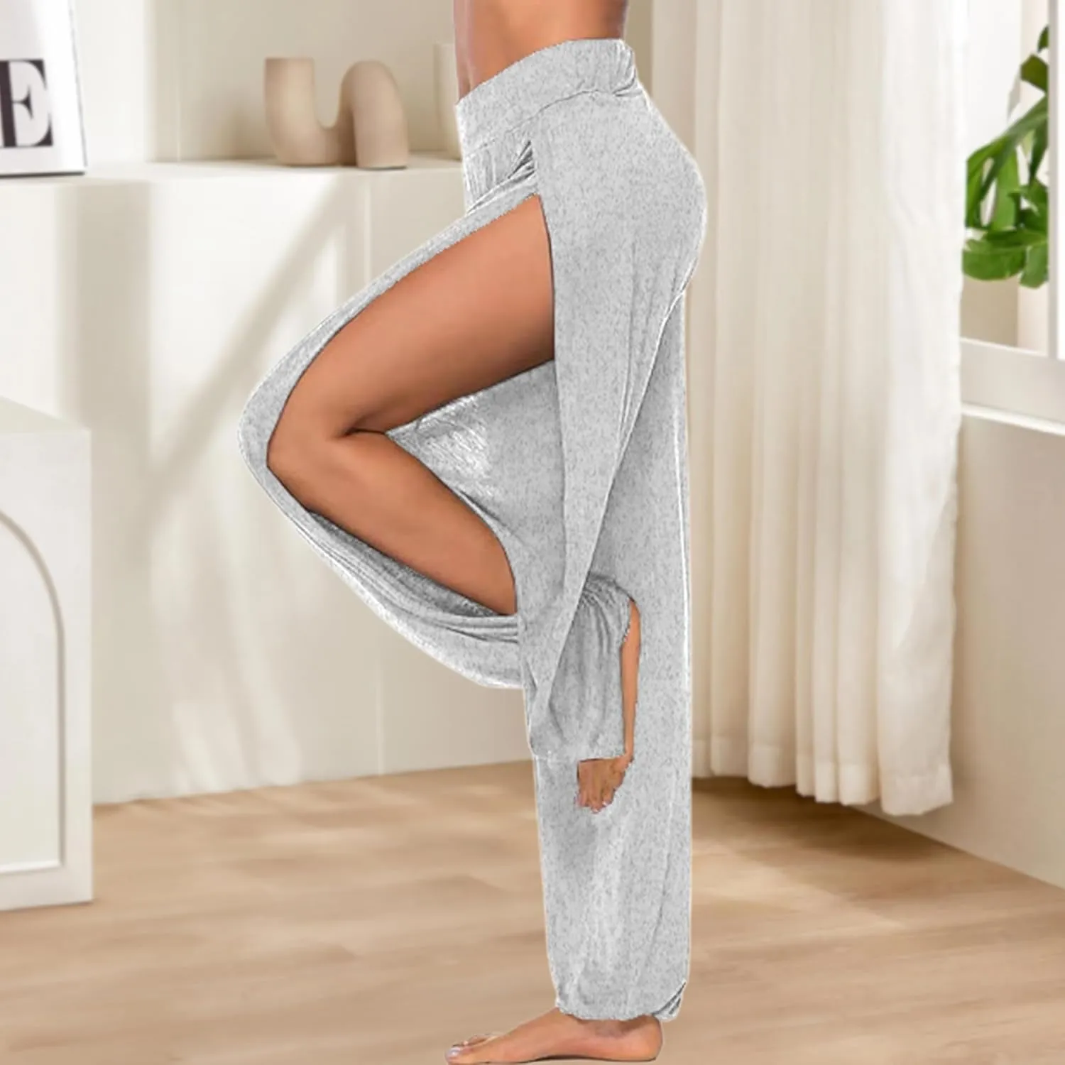 Women Summer Harem High Split Hem Leg Silt Pants Flowy Yoga Pant for Women Casual Beach Hippie Dance Pants