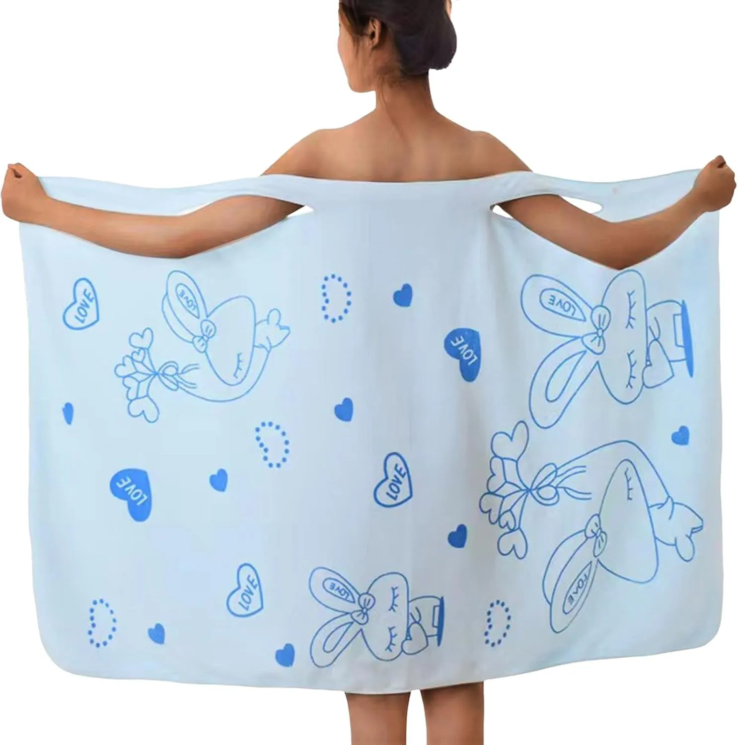 Women Wearable Bathrobe Bath/Shower Wrap Towel Dress Wearable Shower Skirt Fleece Body Wraps for Salon Spa