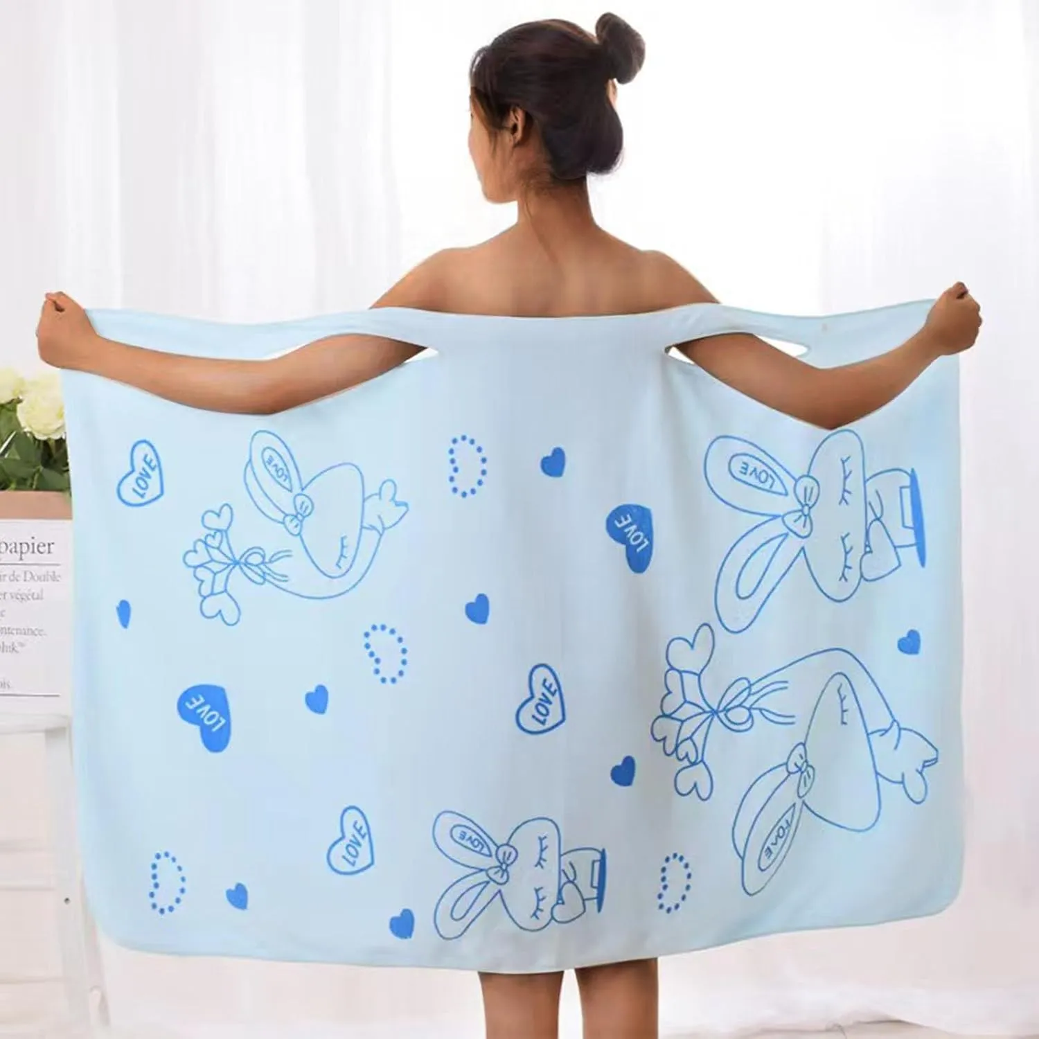 Women Wearable Bathrobe Bath/Shower Wrap Towel Dress Wearable Shower Skirt Fleece Body Wraps for Salon Spa