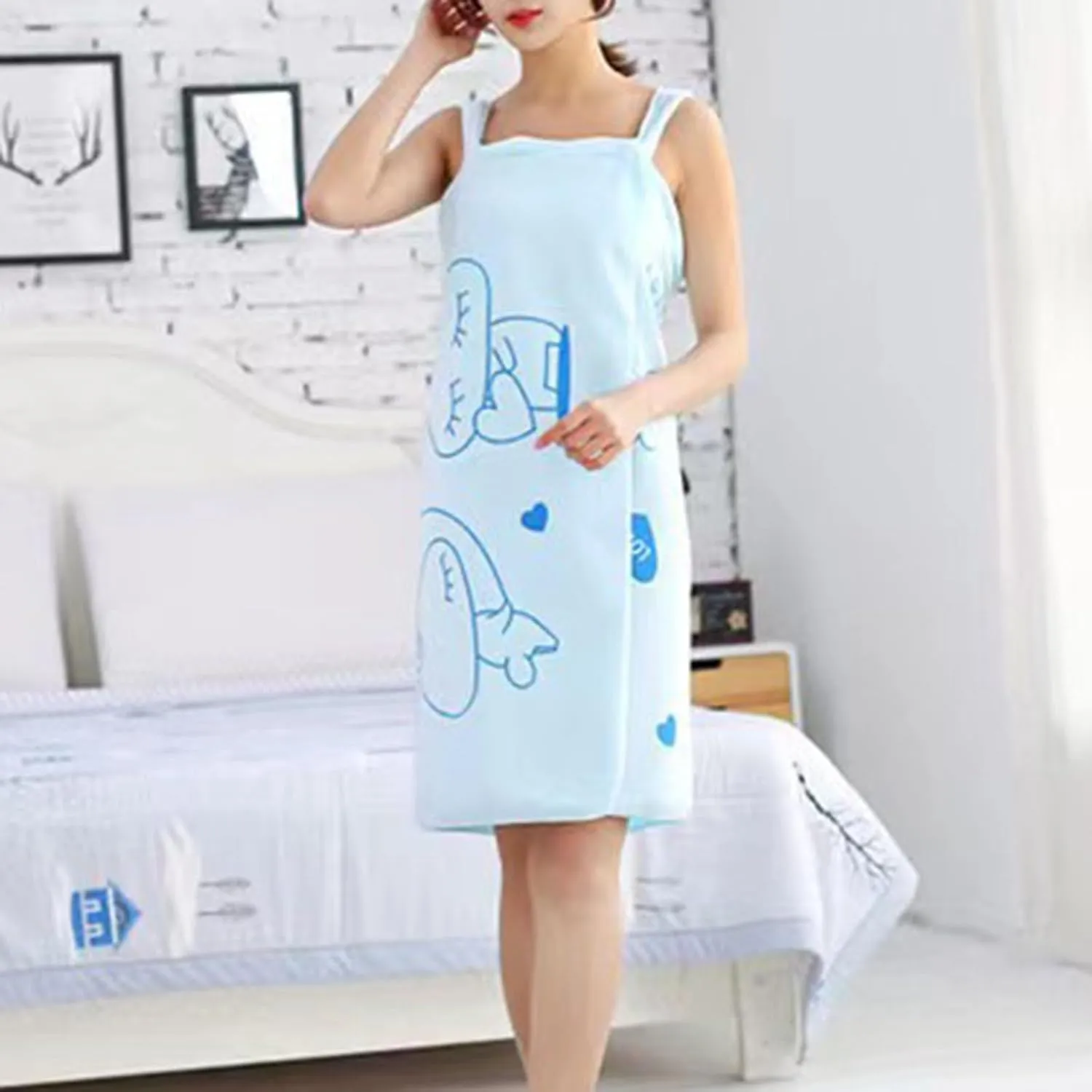 Women Wearable Bathrobe Bath/Shower Wrap Towel Dress Wearable Shower Skirt Fleece Body Wraps for Salon Spa