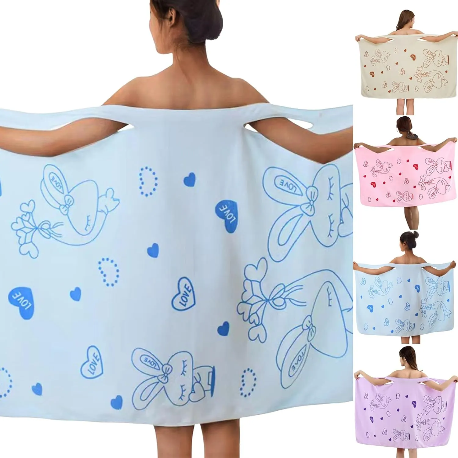 Women Wearable Bathrobe Bath/Shower Wrap Towel Dress Wearable Shower Skirt Fleece Body Wraps for Salon Spa
