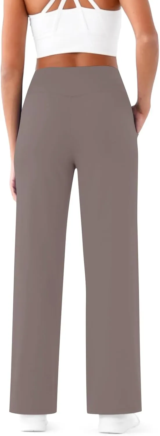 Women Wide Leg Yoga Pants Crossover Yoga Pants with Pockets Tummy Control Flare Leggings Lounge Athletic Pants