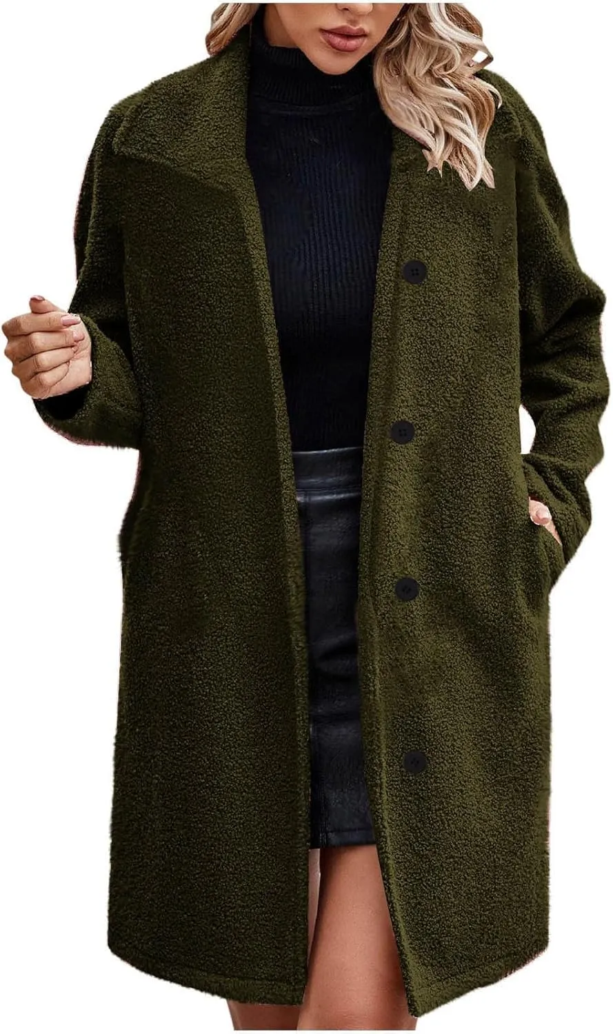 Women Winter Fuzzy Fleece Lapel Coats Long Cardigan Fluffy Jackets Faux Fur Warm Overcoats with Pockets Button 2024