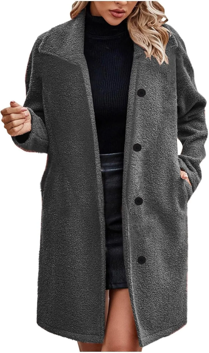 Women Winter Fuzzy Fleece Lapel Coats Long Cardigan Fluffy Jackets Faux Fur Warm Overcoats with Pockets Button 2024