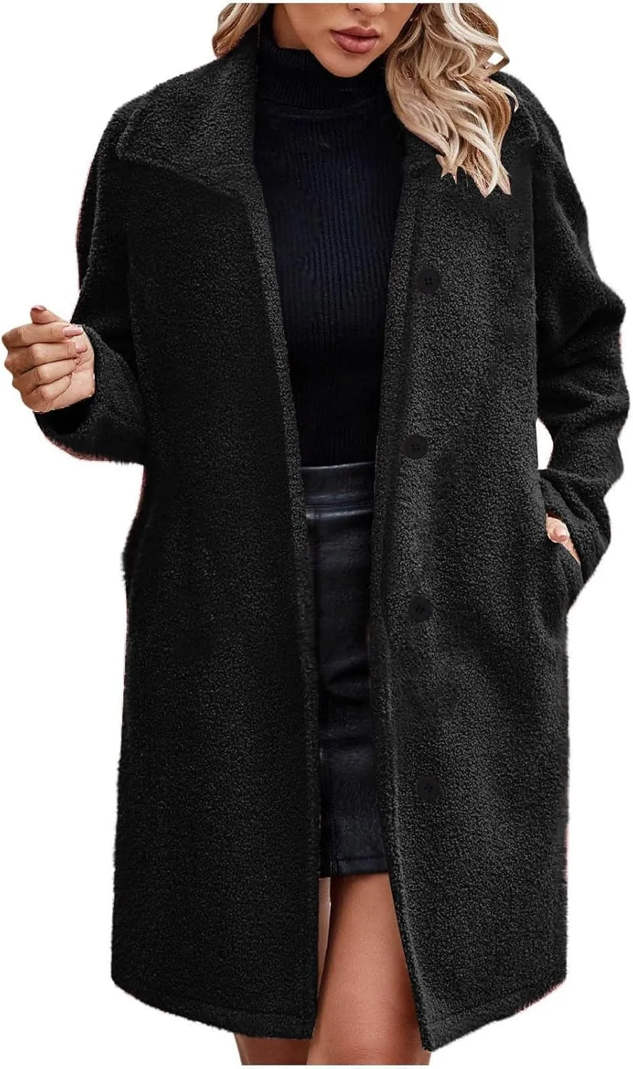 Women Winter Fuzzy Fleece Lapel Coats Long Cardigan Fluffy Jackets Faux Fur Warm Overcoats with Pockets Button 2024