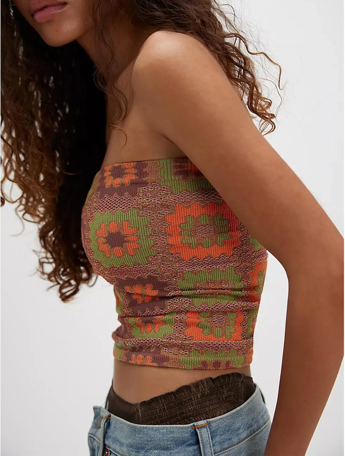 Women Y2K Floral Tube Tops Backless Strapless Bandeau Graphic Print Tank Sexy Aesthetic Teen Girl Going Out Shirt