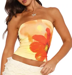 Women Y2K Floral Tube Tops Backless Strapless Bandeau Graphic Print Tank Sexy Aesthetic Teen Girl Going Out Shirt