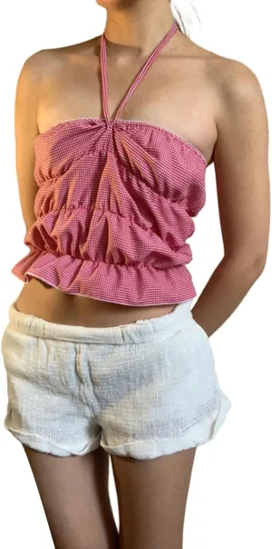 Women Y2k Gingham Tube Top Strapless Backless Plaid Peplum Vest Coquette Bandeau Crop Tank Top Summer Going Out Top