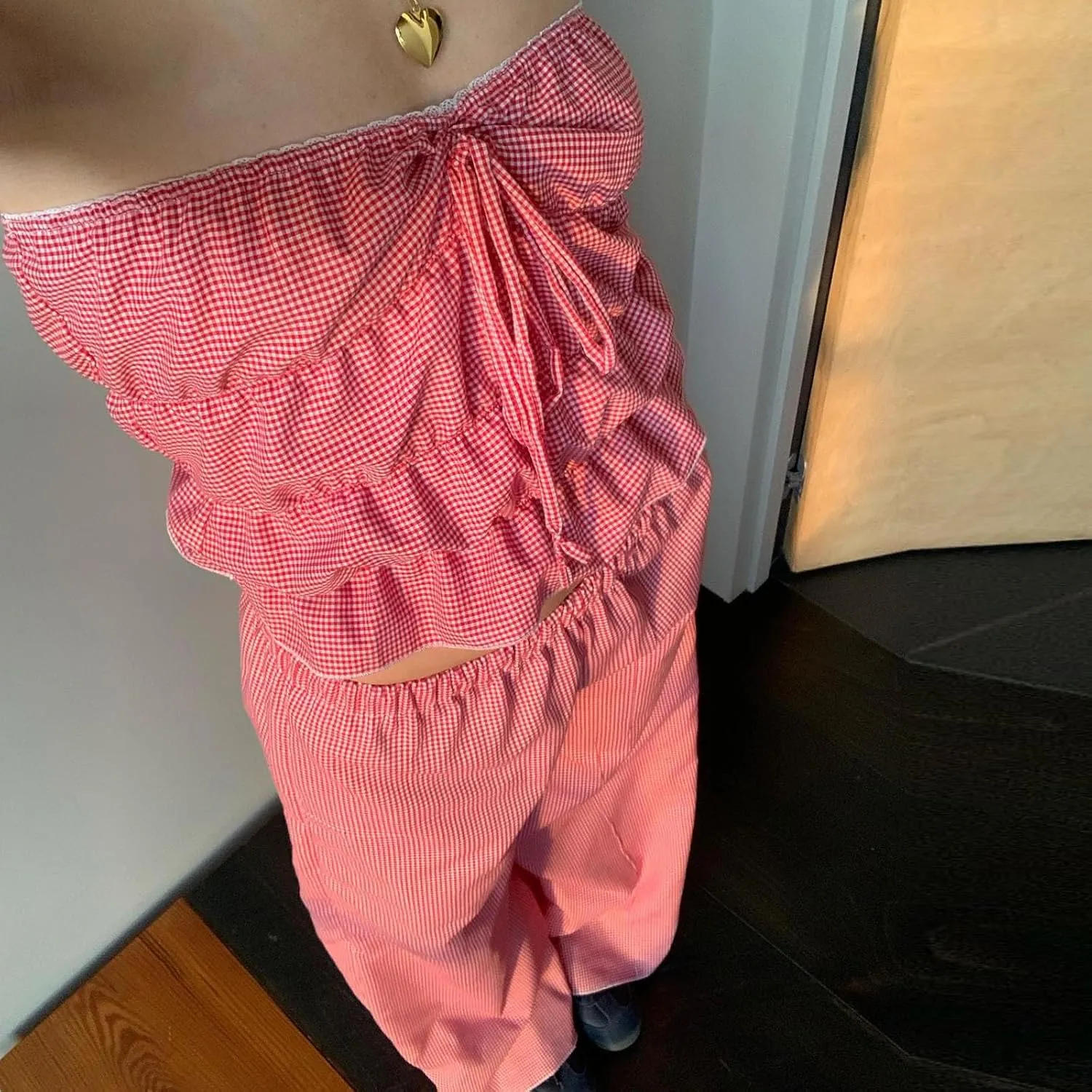 Women Y2k Gingham Tube Top Strapless Backless Plaid Peplum Vest Coquette Bandeau Crop Tank Top Summer Going Out Top