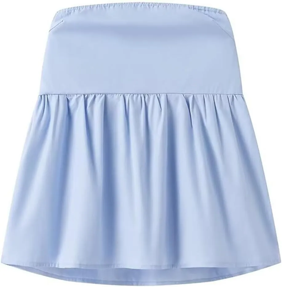 Women Y2K Strapless Backless Ruffle Flowy Tube Top Summer Sexy Off Shoulder Pleated Bandeau Going Out Peplum Top