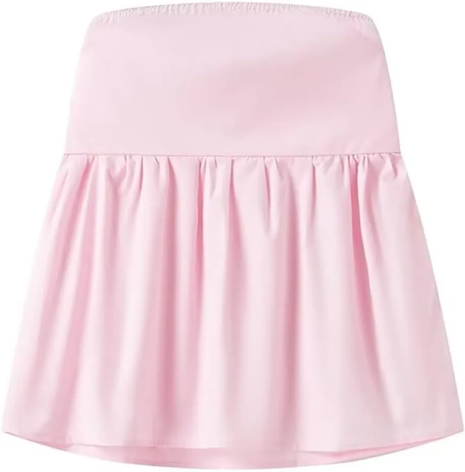 Women Y2K Strapless Backless Ruffle Flowy Tube Top Summer Sexy Off Shoulder Pleated Bandeau Going Out Peplum Top