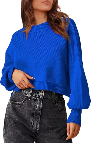 Womens 2023 Fall Sweaters Crewneck Long Batwing Sleeve Side Slit Lightweight Pullover Knit Sweater Tops