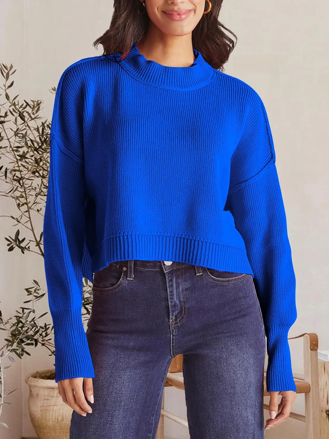 Womens 2023 Fall Sweaters Crewneck Long Batwing Sleeve Side Slit Lightweight Pullover Knit Sweater Tops